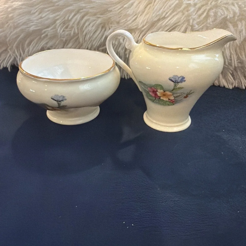 Vtg Aynsley England Fine Bone China Creamer Open‎ Sugar Set Gold Gilt Trim